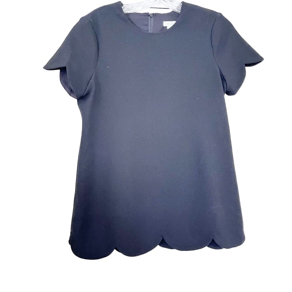 Shoshanna Solid Black Scalloped Crepe Short Sleeve Top Size 0
